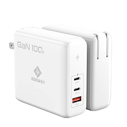 USB C Wall Charger, 100W 3 Port GaN Fast Charger Multiport USB-C Power Adapter Compatible with MacBook Air iPad Pro iPhone 13 Dell XPS Galaxy and More Type C Devices