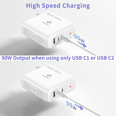 USB C Wall Charger, 100W 3 Port GaN Fast Charger Multiport USB-C Power Adapter Compatible with MacBook Air iPad Pro iPhone 13 Dell XPS Galaxy and More Type C Devices