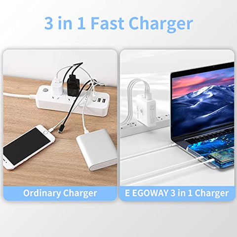 USB C Wall Charger, 100W 3 Port GaN Fast Charger Multiport USB-C Power Adapter Compatible with MacBook Air iPad Pro iPhone 13 Dell XPS Galaxy and More Type C Devices