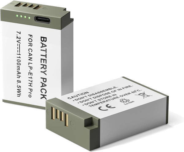 LP-E17 Battery 2-Pack 1100mAh USB-C Fast Charging Port Battery for Canon EOS R100 R10 R50 RP R8, Rebel T8i T7i T6i T6s SL2 SL3 EOS M3, M5, M6, EOS 200D 77D 750D 760D 800D Digital Camera