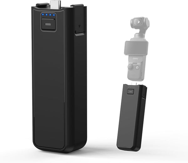 Battery Handle Compatible with DJI Osmo Pocket 3, 2000mAh Fast-Charging Extension Grip with USB-C Audio/Data Port, Wired Microphone Support, 1/4" Thread Mount