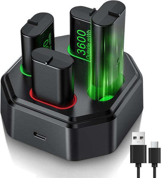 Rechargeable Battery Pack for Xbox One Controller Charger with Upgraded Version 4x3600mWh Batteries, Compatible with Xbox Series X/S, Xbox One S/X/Elite, Witch Fast Charging Station, Type-C Cable