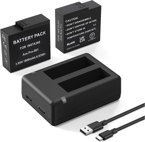 2 Packs 1800mAh Batteries for Insta 360 Ace Pro Battery, Compatible with Insta360 Ace/Ace Pro Camera, with Dual Fast Charge Hub (White)