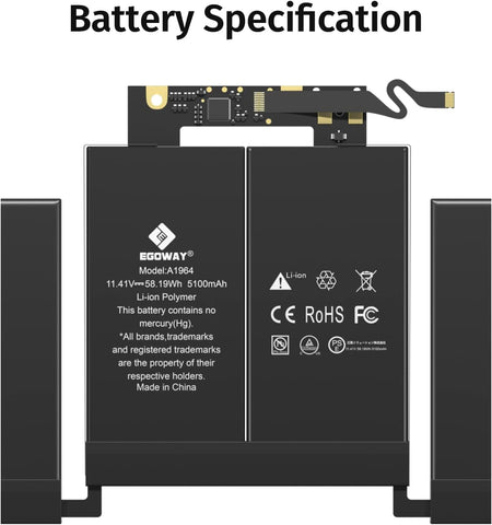 A1989 A2251 Battery, Egoway A1964 Replacement Laptop Battery for MacBook Pro 13 inch A1989 (Mid 2018 Year, 2019 Year) & A2251 (2020 Year), EMC 3214 3358 3348