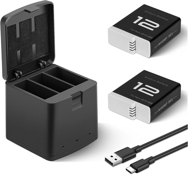2-Pack 1800mAh Replacement Batteries with Portable 3-Slot Charger, Designed for GoPro Hero Camera and Compatible with Hero 11/10/9 Black