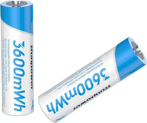 1.5V Rechargeable AA Battery, 3600 mAh, Lithium Battery 2 Pack