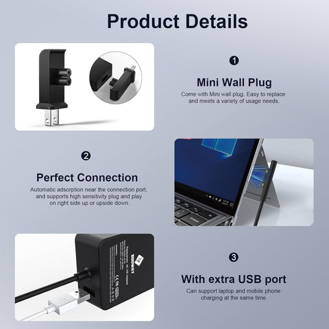 Surface Pro Charger 65W, Surface Laptop Charger for Microsoft Surface Pro 9/8/7+/7/6/5/4/3 Surface Laptop 5/4/3/2/1/Studio, Surface Book 2/1, Surface Go 3/2/1 Support 44W, 36W,6FT Power Cord