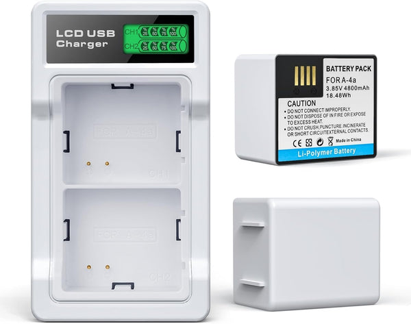 2-Packs Batteries Compatible with Arlo Pro 5S 2K, Pro 4, 3, Arlo Ultra 2, Ultra Cameras VMA5400 VMC4040P VMC4060P A-4a, with LCD Dual Charger (3.85V 4800mAh) (Arlo A4)