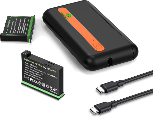 2 Packs 360 X3 Batteries with Charging Compartment, for Insta360 One X3 Battery Charger Box Fast Charge Hub Dual Battery Accessories Charging Station