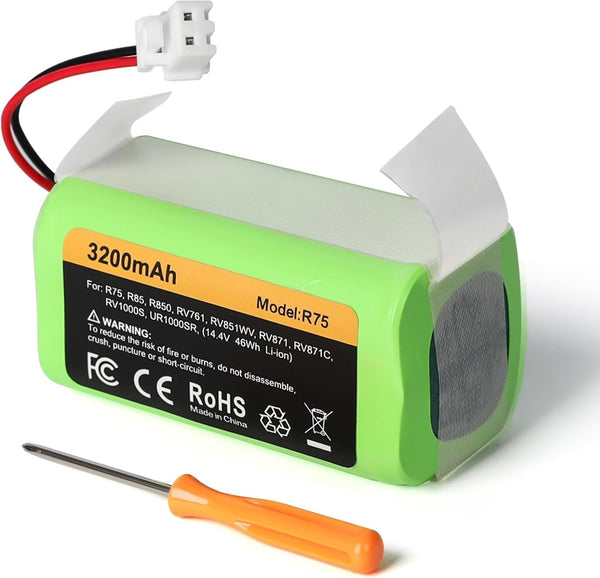 Replacement RVBAT850 Battery (3200mAh, 2-Prong Connector) Compatible with Shark Ion R75, R85, RV761, RV850C, RV1000S, RV700_N, RV720_N, UR1000SR