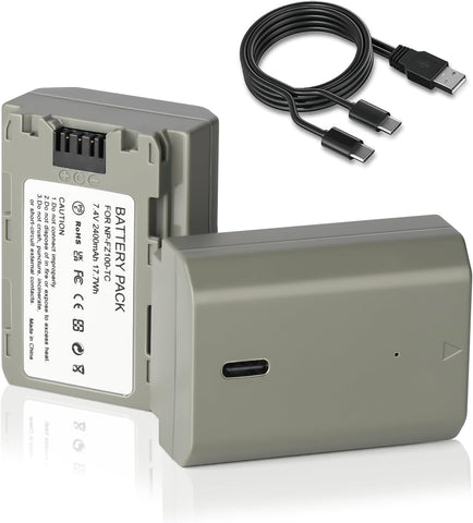 2400mAh NP-FZ100 Battery 2-Pack USB-C Fast Charging Compatible with Sony A7iii, A7iv, A7C, A6600, A6700, FX3, FX30, ZV-E1, A9, Alpha 9, Alpha 9S, A9S, A7RIII, A7RIV, A7RV, A7Siii Cameras