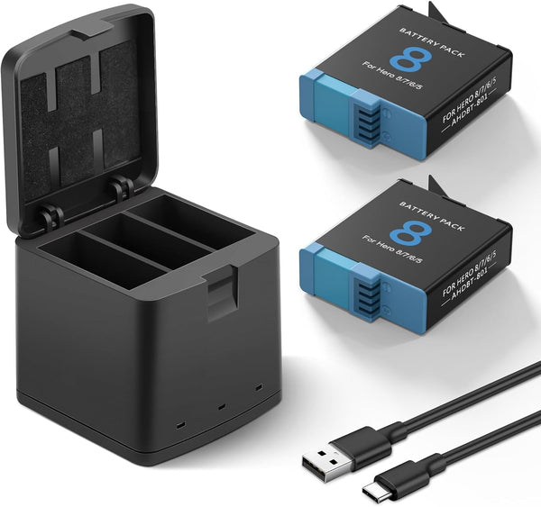 2 Packs 1500mAh Batteries for GoPro Hero 8 with 3 Channel Battery Charging case Compatible with GoPro Hero 8, 7, 6, 5 Black Camera