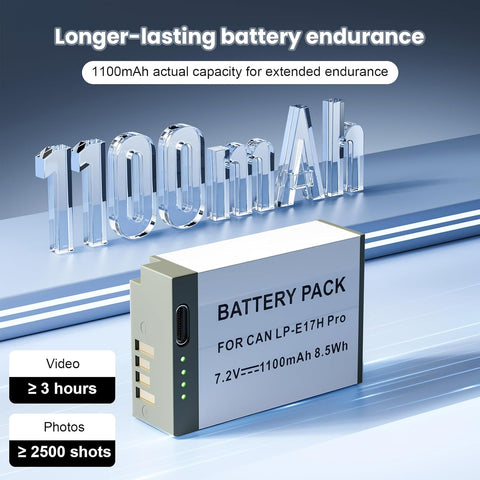 LP-E17 Battery 2-Pack 1100mAh USB-C Fast Charging Port Battery for Canon EOS R100 R10 R50 RP R8, Rebel T8i T7i T6i T6s SL2 SL3 EOS M3, M5, M6, EOS 200D 77D 750D 760D 800D Digital Camera
