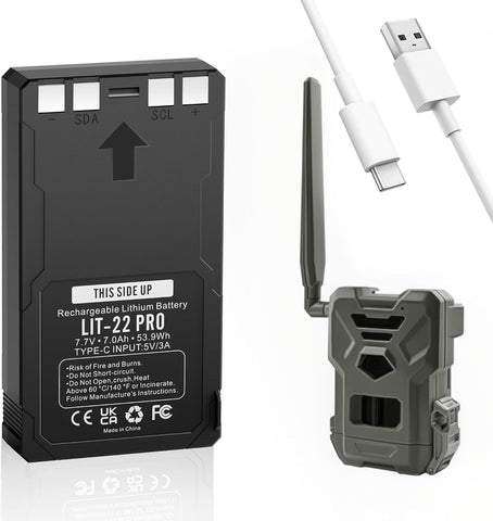 7000mAh LIT-22 Rechargeable Battery Pack for SPYPOINT Hunting Trail Cameras, Compatible with Flex Series, with Type-C Cable