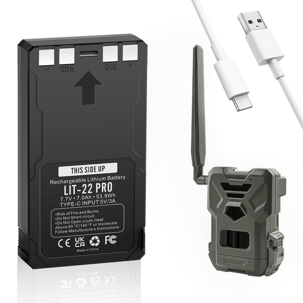 7000mAh LIT-22 Rechargeable Battery Pack for SPYPOINT Hunting Trail Cameras, Compatible with Flex Series, with Type-C Cable