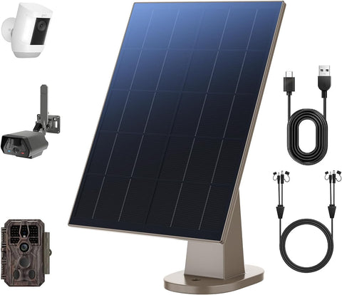 8W Solar Panel for Trail Camera with Build-in 72Wh Rechargeable Battery, Comes with 360°Adjustable Mounting, 6V/12V DC & USB-C Port for Outdoor Camera, Trail Camera, Type-C Device IP66 Waterproof