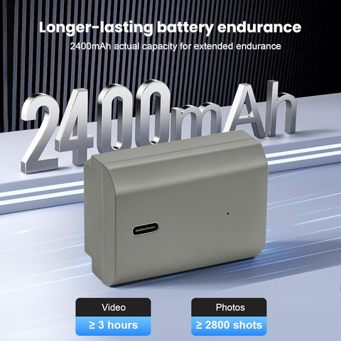 2400mAh NP-FZ100 Battery 2-Pack USB-C Fast Charging Compatible with Sony A7iii, A7iv, A7C, A6600, A6700, FX3, FX30, ZV-E1, A9, Alpha 9, Alpha 9S, A9S, A7RIII, A7RIV, A7RV, A7Siii Cameras