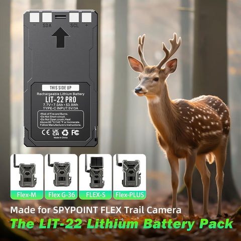 7000mAh LIT-22 Rechargeable Battery Pack for SPYPOINT Hunting Trail Cameras, Compatible with Flex Series, with Type-C Cable