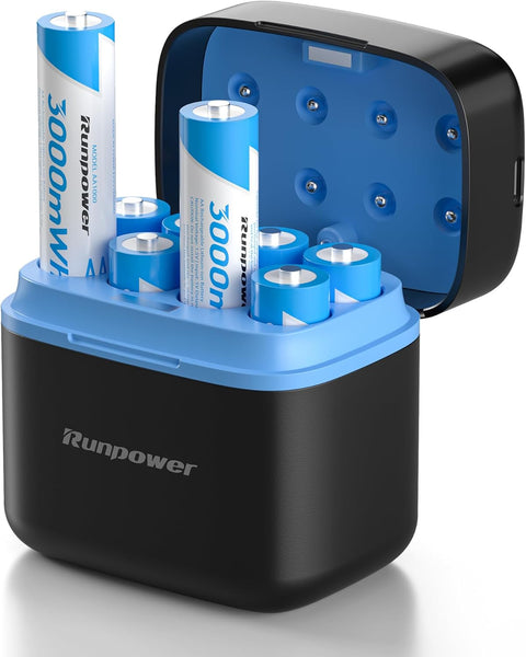 Rechargeable AA Battery, adapte to Blink Outdoor Camera, Come with Fast Charger & 8 Packs Rechargeable AA Li-ion Batteries, 1.5V 3000mWh, 2000+ Cycles (Charger + 8 Pack)