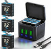 3-Pack 2000mAh Battery Charger Kits for GoPro Hero 12 with 3-Channel Charger,3-Slot GoPro Battery Charger Compatible with Hero 12/11/10/9 Black Camera