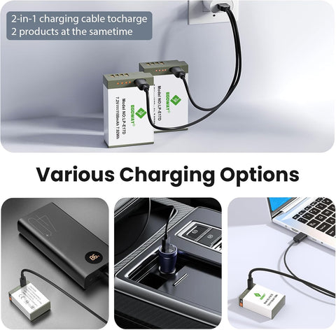 Egoway 2-Pack LP-E17 Battery 1100mAh USB-C Fast Charging R50 Battery for Canon EOS R100 R10 R50 RP R8, Rebel T8i T7i T6i T6s SL2 SL3 EOS M3, M5, M6, EOS 200D 77D 750D 760D 800D 8000D