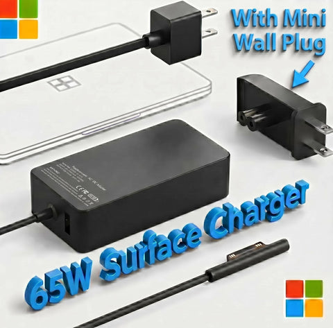Surface Pro Charger 65W, Compatible with Microsoft Surface Pro 12, 11, 10, 9, 8, 7+, 7, 6, 5, 4, 3, X, Power Adapter for Windows Surface Laptop 7/6/5/4/3/2/1, Go Tablet, Book 3/2/1, Support 44W, 36W, LED, 6FT With Mini Wall Plug