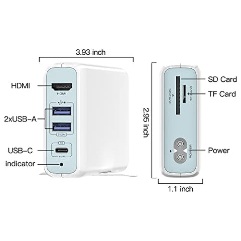 USB C Hub Charger 65W, E EGOWAY 6 in 1 USB 3.0 Hub Docking Station GaN Adapter with 2 USB 3.0 Ports, 4K HDMI Port, SD/TF Card Reader for MacBook , for iPhone，for laptop