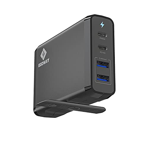 USB C Wall Charger, E EGOWAY 90W 4-Port Charger with 60W & 18W USB C PD Power Delivery Adapter and Dual USB A Ports-12W