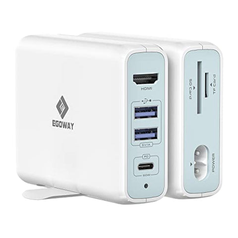 USB C Hub Charger 65W, E EGOWAY 6 in 1 USB 3.0 Hub Docking Station GaN Adapter with 2 USB 3.0 Ports, 4K HDMI Port, SD/TF Card Reader for MacBook Pro Air, iPhone and More