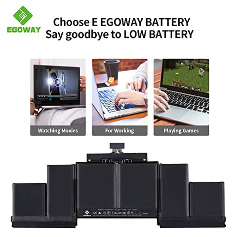 EGOWAY A1398 Laptop Battery Replacement, EMC 2745 2881 2909 2910, fits A1494 A1618, Compatible with MacBook Pro 15 inch Retina (Late 2013 Mid 2014 Early 2015)