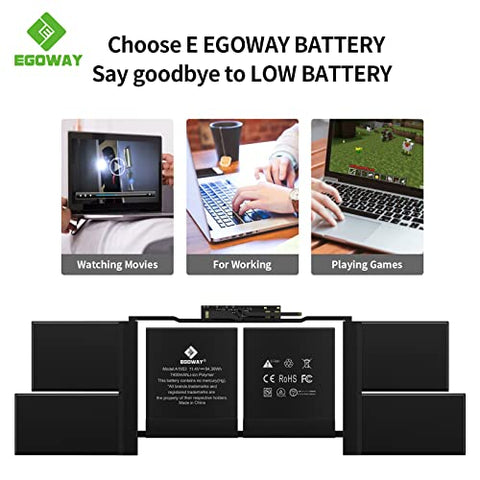 E EGOWAY A1990 A1953 Battery Replacement for MacBook Pro 15" Touch Bar EMC 3215 3359 Mid 2018 2019 MV902LL/A MV912LL/A MV922LL/A MV932LL/A MV942LL/A MV952LL/A MV962LL/A MV972LL/A MV902B/A MV912B/A